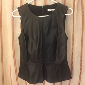 Trina Turk Black Sleeveless Leather Peplum Top